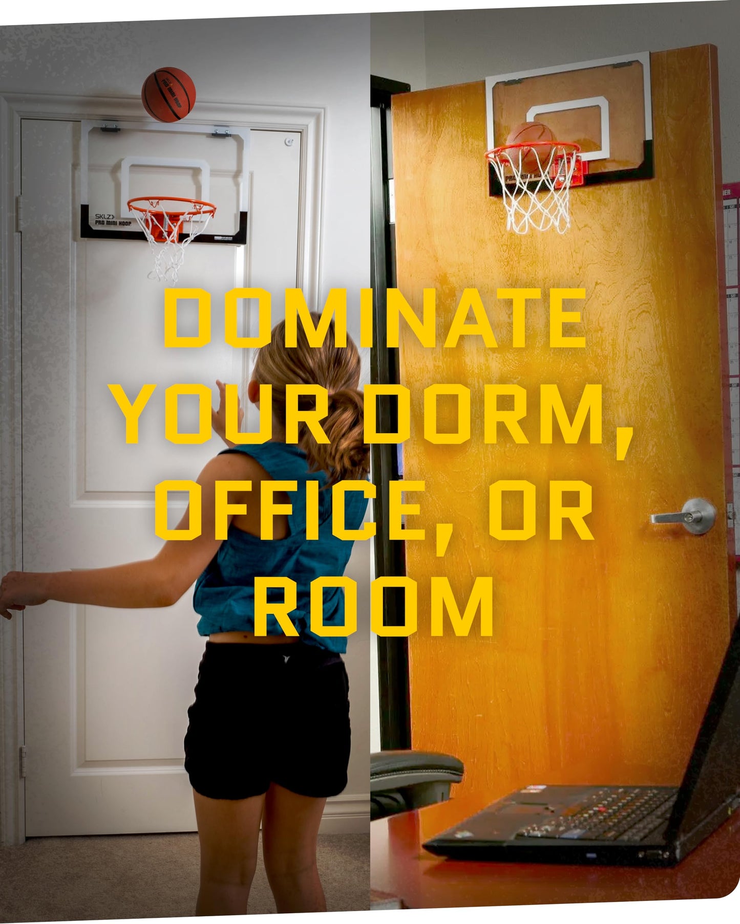 SKLZ Pro Mini Indoor Basketball Hoop - Over The Door – Portable - Great For Home, Dorms, Offices, and Gifts